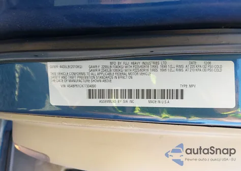 2007 Subaru Outback 2.5I Basic from USA, damaged, VIN 4S4BP61CX77334890